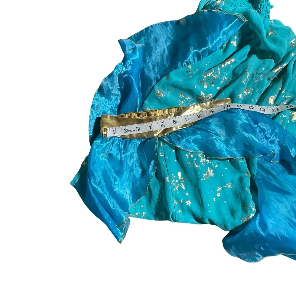Disney Princess Jasmine Costume Girls 7/8 Teal Blue Gold Sequin 2 Piece Outfit